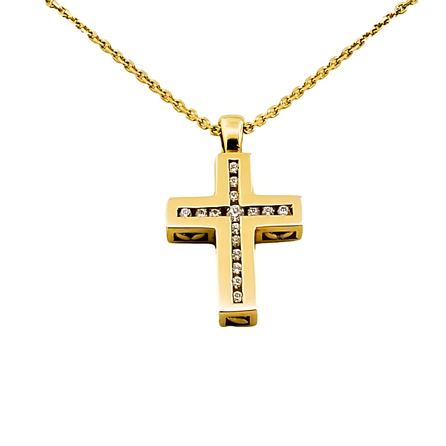 9ct gold Cubic Zirconia Cross Pendant with chain